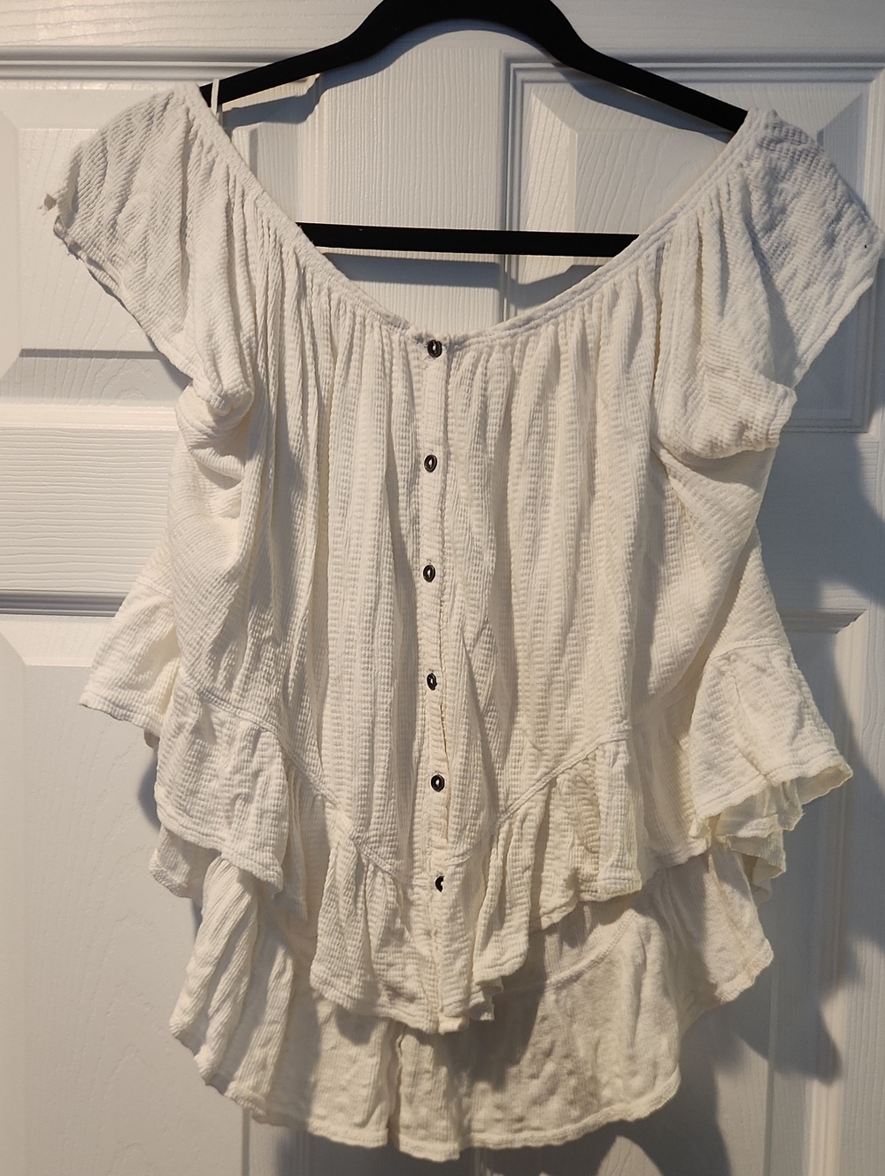 We The Free Off-Shoulder White Ruffle Button-Front Top